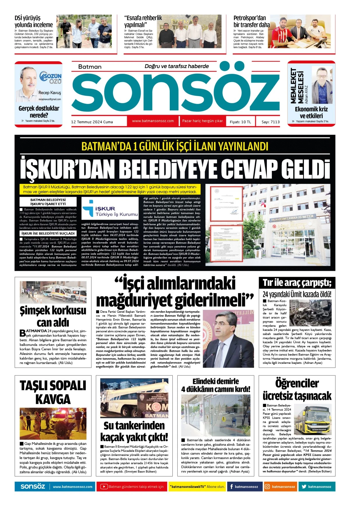 12 Temmuz 2024 e-gazete
