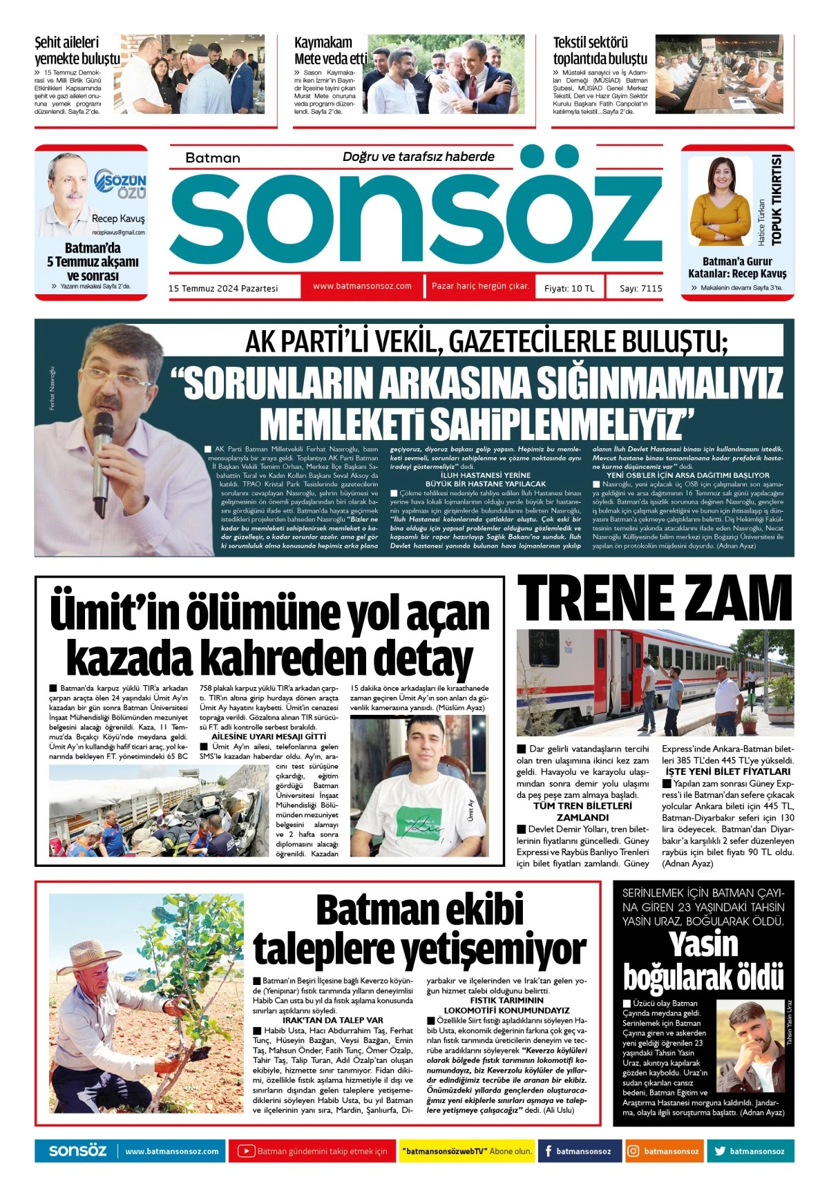 15 Temmuz 2024 e-gazete