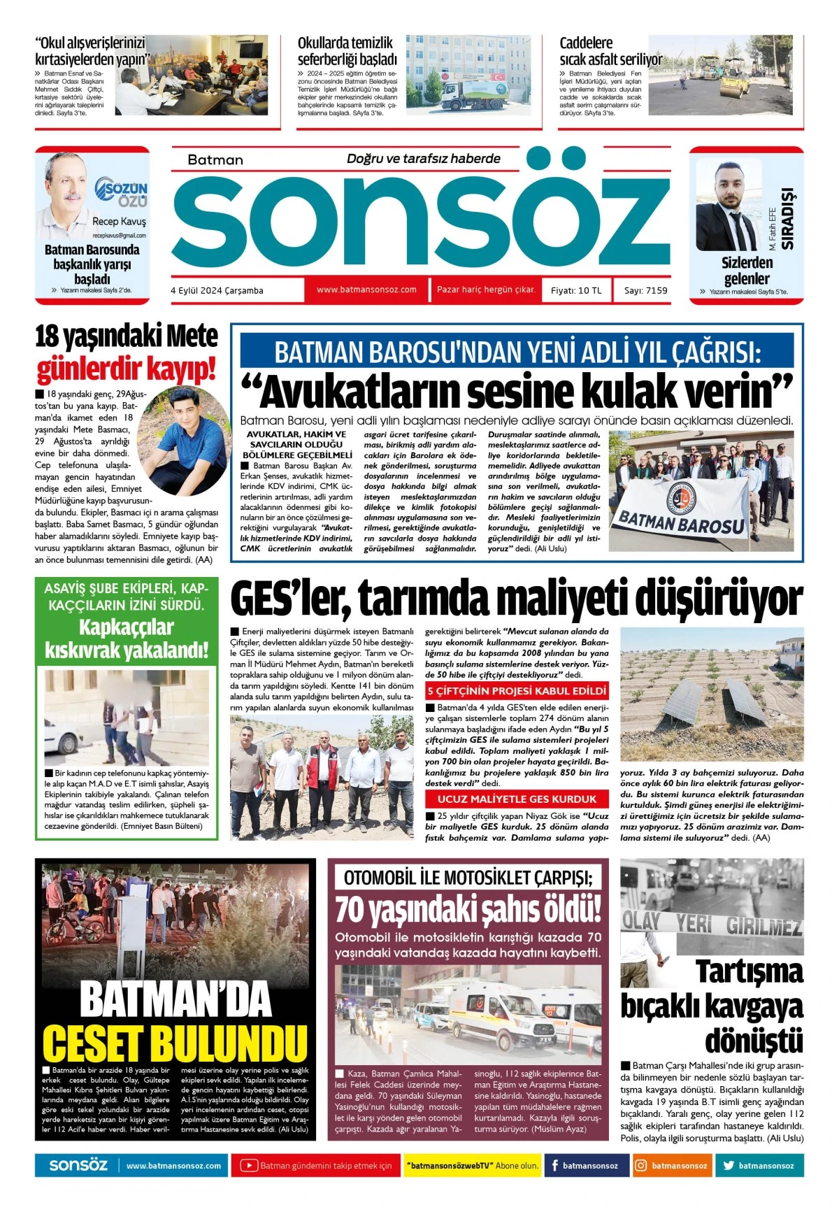 4 Eyl&uuml;l 2024 e-gazete