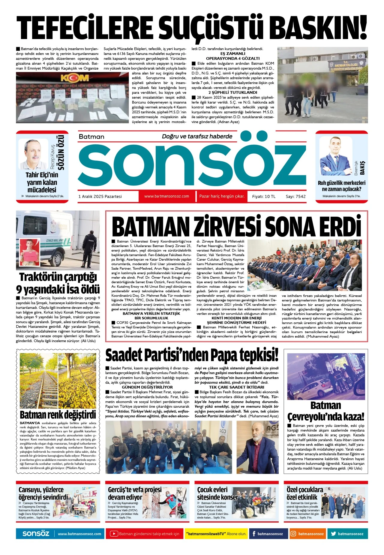1 Aralık 2025 e-gazete