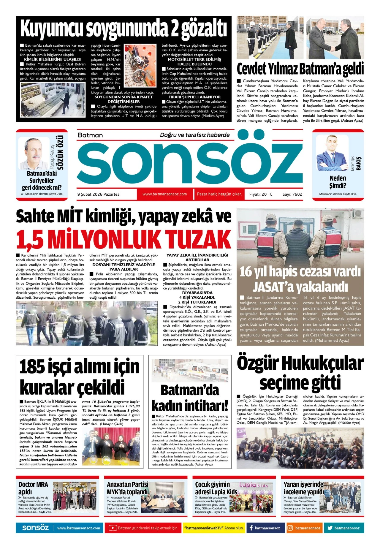 9 Şubat 2026 e-gazete