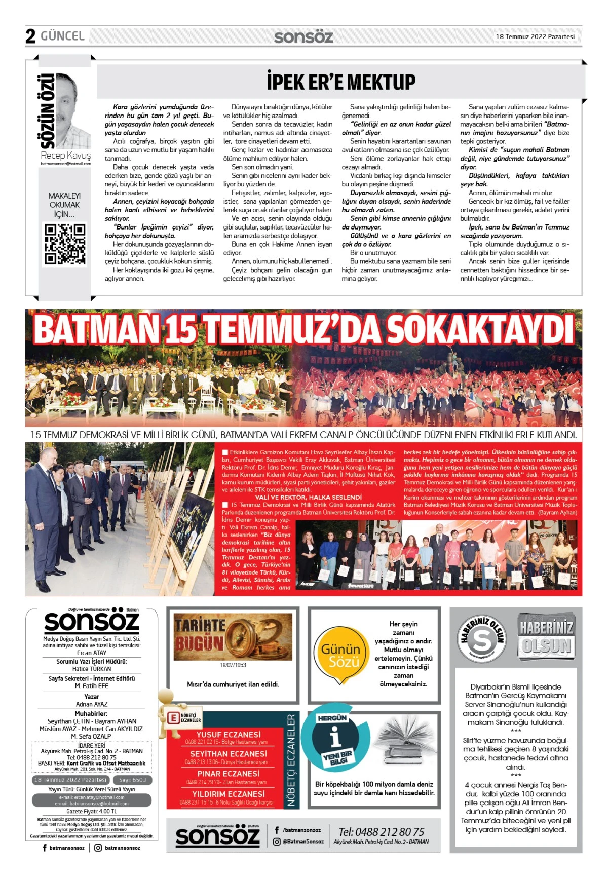 18 Temmuz 2022 e-gazete