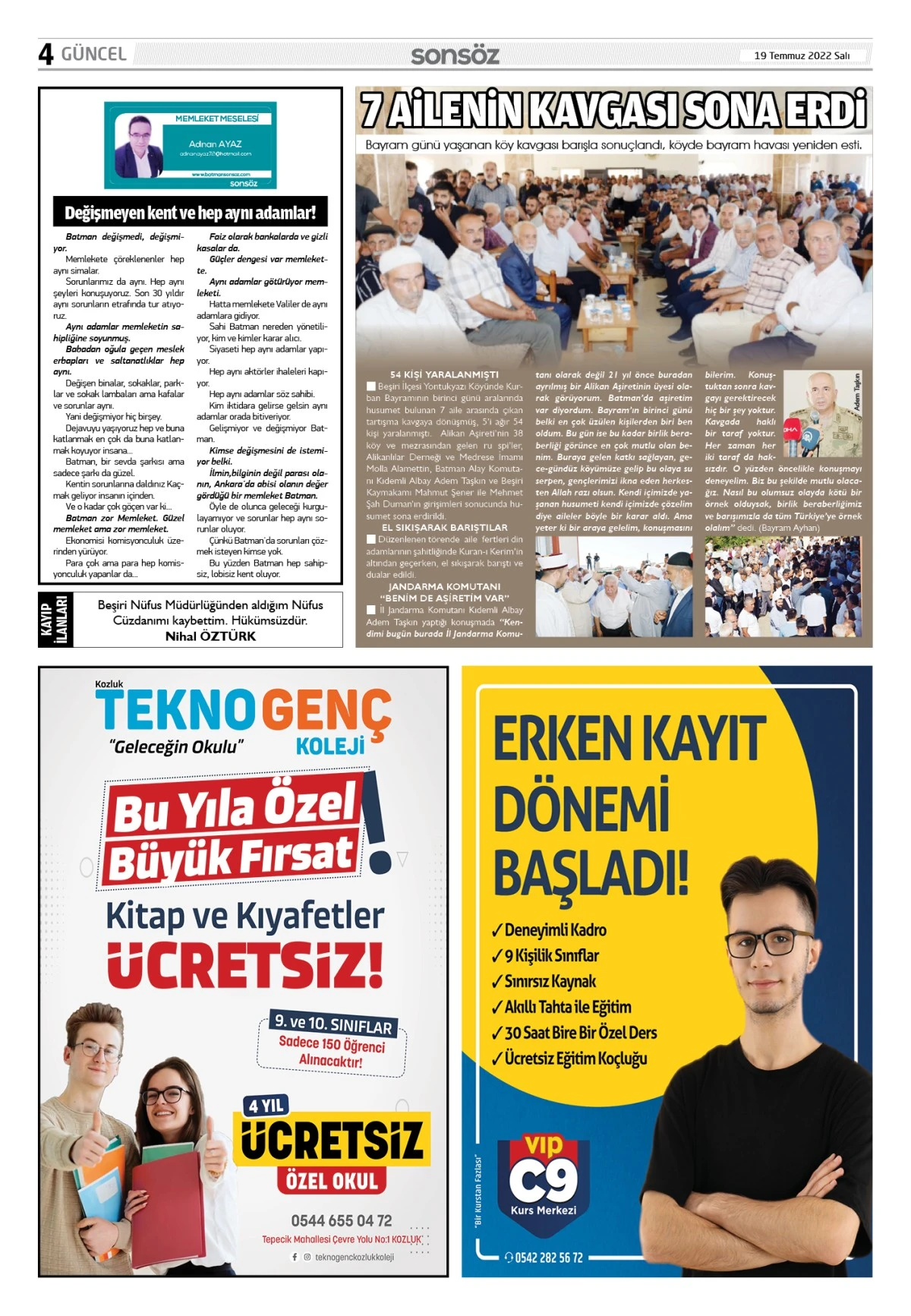 19 Temmuz 2022 e-gazete