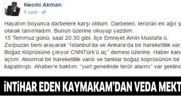 İNTİHAR EDEN KAYMAKAM&rsquo;DAN VEDA MEKTUBU