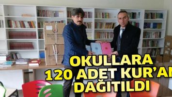 OKULLARA 120 ADET KUR&rsquo;AN DAĞITILDI