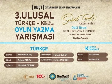 &ldquo;3. Ulusal T&uuml;rk&ccedil;e-K&uuml;rt&ccedil;e Oyun Yazma Yarışması&rdquo; sonu&ccedil;landı