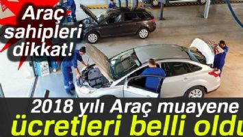 2018 Yılı Ara&ccedil; Muayene &Uuml;cretleri Belli Oldu