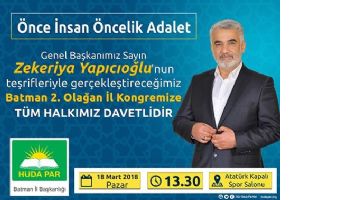 H&Uuml;DA PAR&rsquo;IN KONGRESİ YARIN&hellip;