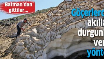 G&ouml;&ccedil;erler hayvanlarının su sorununu karla &ccedil;&ouml;z&uuml;yor