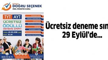 &Uuml;CRETSİZ DENEME SINAVI 29 EYL&Uuml;L&rsquo;DE&hellip;