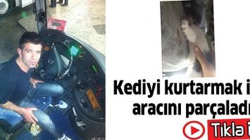 KEDİYİ KURTARMAK İ&Ccedil;İN ARACINI PAR&Ccedil;ALADI