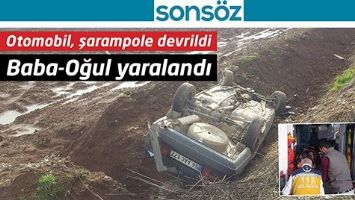 OTOMOBİL, ŞARAMPOLE DEVRİLDİ