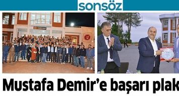 MUSTAFA DEMİR&rsquo;E BAŞARI PLAKETİ