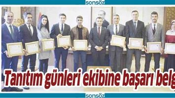 TANITIM G&Uuml;NLERİ EKİBİNE BAŞARI BELGESİ