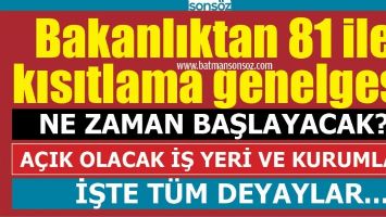 BAKANLIKTAN 81 İLE KISITLAMA GENELGESİ