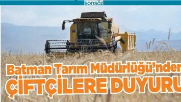 BATMAN TARIM M&Uuml;D&Uuml;RL&Uuml;Ğ&Uuml;&rsquo;NDEN &Ccedil;İFT&Ccedil;İLERE DUYURU