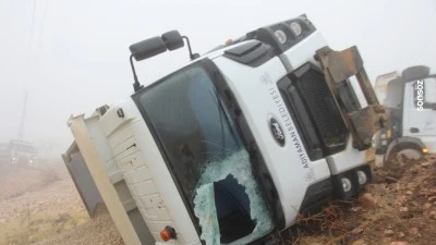 Adıyaman'da şarampole devrilen kamyonun s&uuml;r&uuml;c&uuml;s&uuml; yaralandı