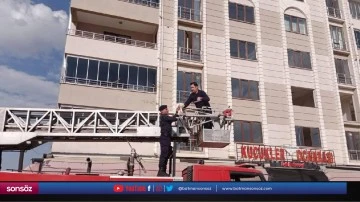 Ağır hasarlı binada mahsur kalan kediyi jandarma kurtardı