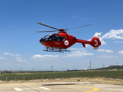 Ambulans helikopter v&uuml;cudunda yanık oluşan kişi i&ccedil;in havalandı