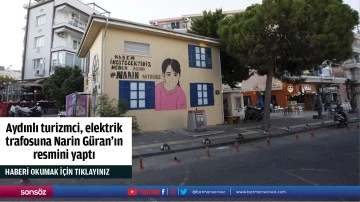 Aydınlı turizmci, elektrik trafosuna Narin G&uuml;ran'ın resmini yaptı