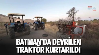 Devrilen trakt&ouml;r kurtarıldı