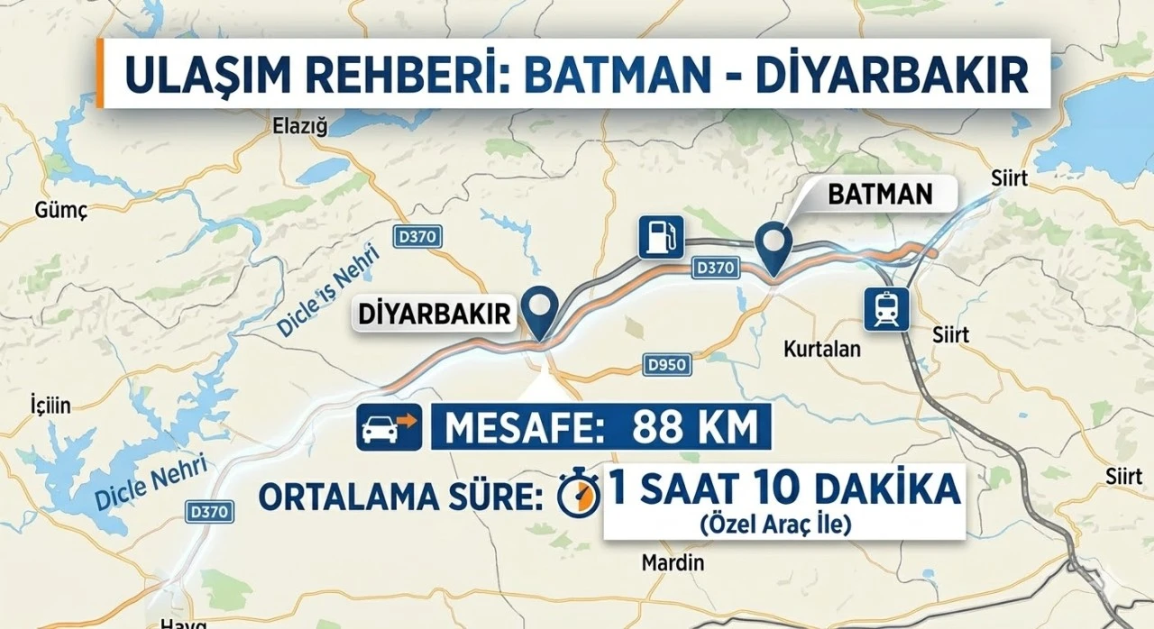 Batman - Diyarbakır Arası Ka&ccedil; Kilometre? İşte En Kısa Yol ve Ulaşım S&uuml;resi