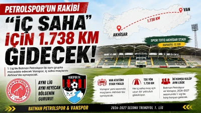 Batman Petrolspor&rsquo;un Rakibi Vanspor, &ldquo;İ&ccedil; Saha&rdquo; Ma&ccedil;ları İ&ccedil;in 1.738 Kilometre Gidecek