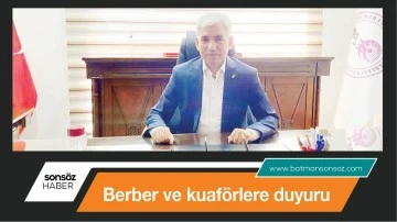 Berber ve kuaf&ouml;rlere duyuru