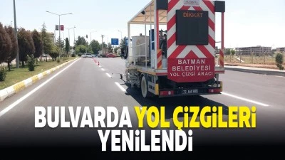Bulvarda yol &ccedil;izgileri yenilendi