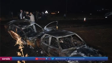 Çarpışan iki otomobil yandı, 1 kişi yaralandı