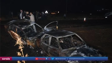 &Ccedil;arpışan iki otomobil yandı, 1 kişi yaralandı