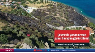&Ccedil;eşme'de yanan orman alanı havadan g&ouml;r&uuml;nt&uuml;lendi