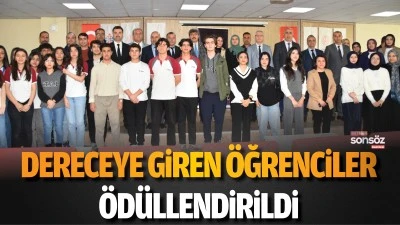 Dereceye giren &ouml;ğrenciler &ouml;d&uuml;llendirildi