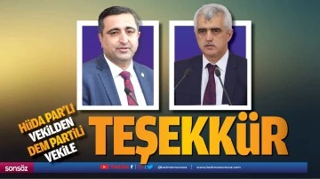 H&uuml;da Par'lı vekilden DEM partili vekile teşekk&uuml;r