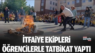 İtfaiye Ekipleri, &ouml;ğrencilerle tatbikat yaptı