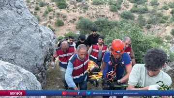 Kayalıklardan d&uuml;şerek mahsur kalan gen&ccedil; kurtarıldı