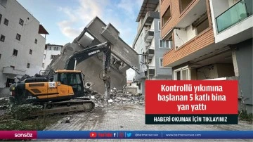 Kontroll&uuml; yıkımına  başlanan 5 katlı bina  yan yattı