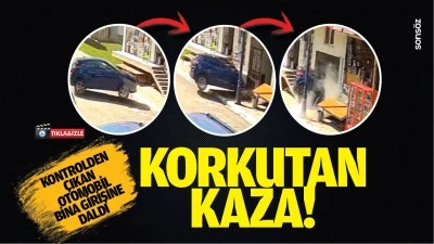 Korkutan kaza! Kontrolden &ccedil;ıkan otomobil bina girişine daldı