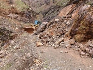 Kulp il&ccedil;esinin kırsal mahalle yollarında heyelan temizliği