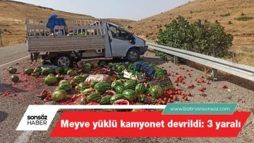 Meyve y&uuml;kl&uuml; kamyonet devrildi: 3 yaralı