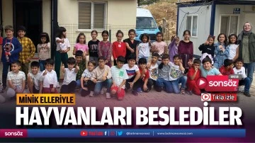 Minik elleriyle hayvanları beslediler