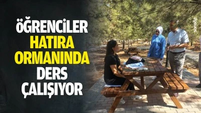 &Ouml;ğrenciler, hatıra ormanında ders &ccedil;alışıyor