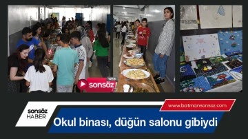 Okul binası, d&uuml;ğ&uuml;n salonu gibiydi