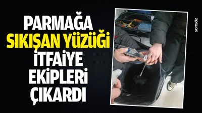 Parmağa sıkışan y&uuml;z&uuml;ğ&uuml; itfaiye ekipleri &ccedil;ıkardı