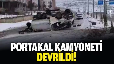 Portakal kamyoneti devrildi!