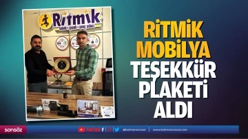 Ritmik Mobilya, teşekk&uuml;r plaketi aldı