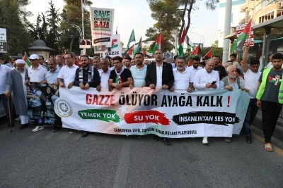 Şanlıurfa'da Gazze'ye destek y&uuml;r&uuml;y&uuml;ş&uuml; yapıldı