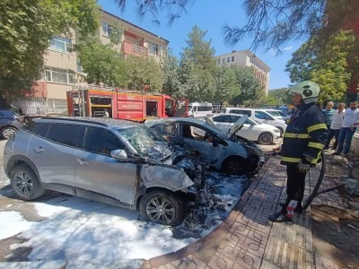 Siirt'te park halindeki 2 ara&ccedil; yandı