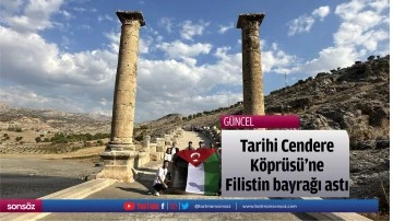 Tarihi Cendere K&ouml;pr&uuml;s&uuml;'ne Filistin bayrağı astı