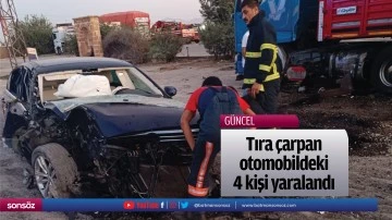 Tıra &ccedil;arpan otomobildeki 4 kişi yaralandı
